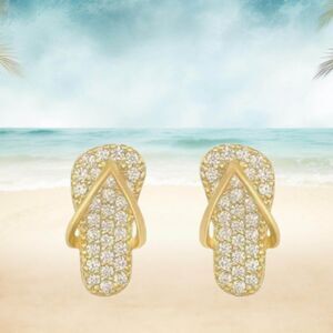 Tiny Gold Rhinestone Flip Flops Earrings Summer Beach Fun Sandals